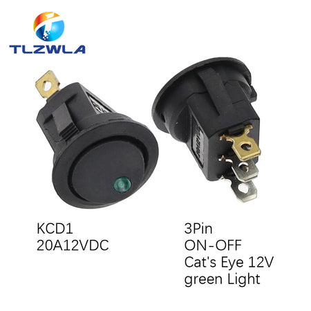 TLZWLA Round Rocker Switch &ndash; LED Illuminated Design for Versatile Usage 3Pin green light