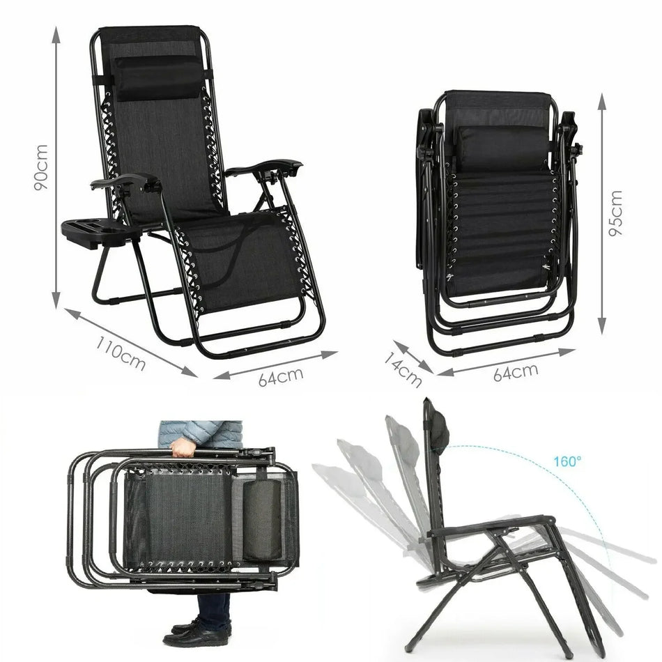 Zero Gravity Folding Lounge Chair With Armrest Cup Holder
