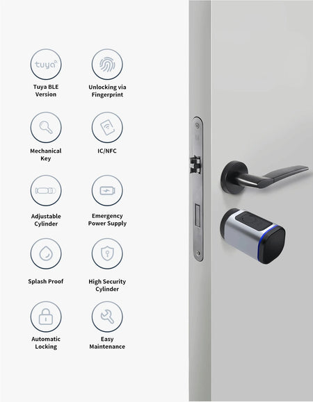 Bluetooth Fingerprint Smart Door Lock with Tuya App Compatibility, IC Card, and Key Unlock &ndash; Advanced Home Security System by iAooGee