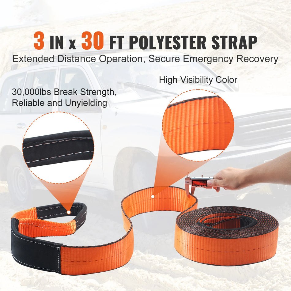 Kit di recupero con verricello per fuoristrada – Cinghia di traino da 30.000 libbre