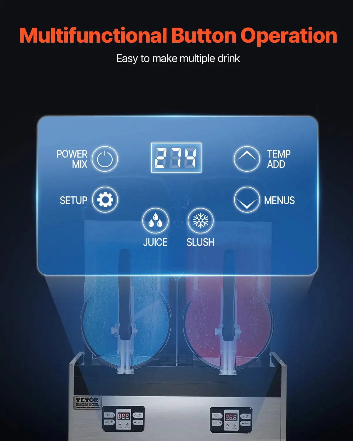 Commercial Slushy Machine Stainless Steel Dual 12L Tanks