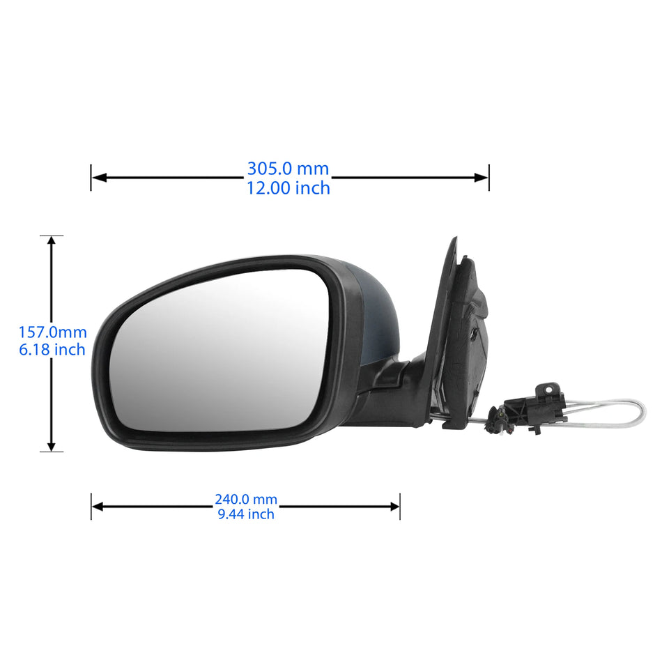 Dörrspegel för Skoda Fabia Mk2 Kombi och Halvkombi Vänster Sida, Svart, Manuell Kabel Ersättning