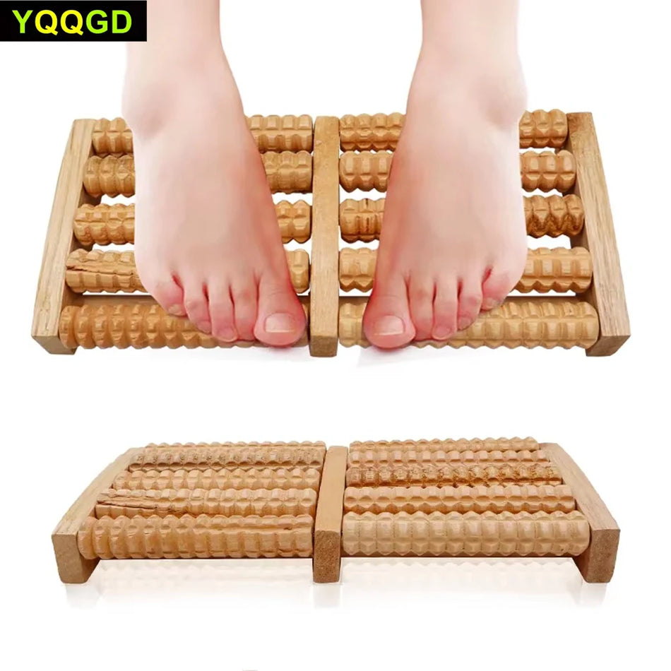 5 Row Wooden Foot Massage Roller &ndash; Acupressure Pain Relief Stimulator