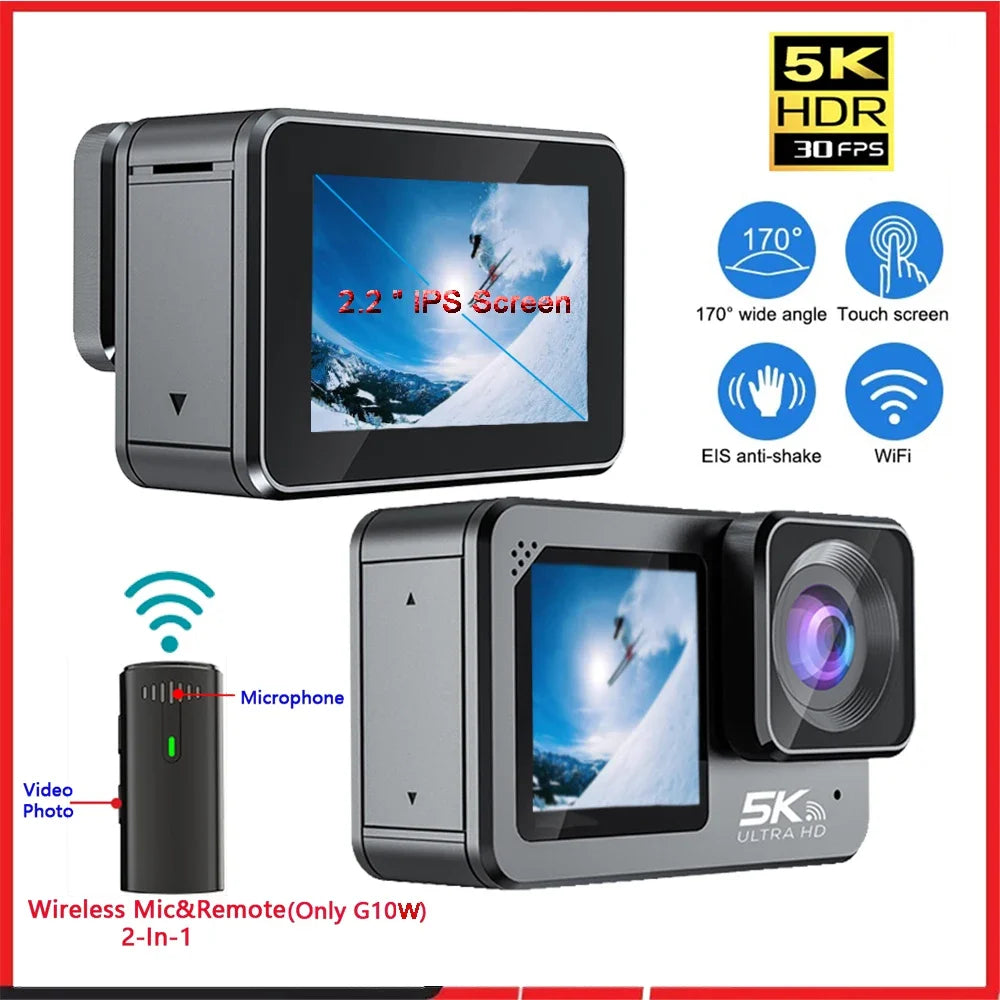 F6W Wireless Mic Action Camera &ndash; 5K Ultra High Definition with Dual Screen