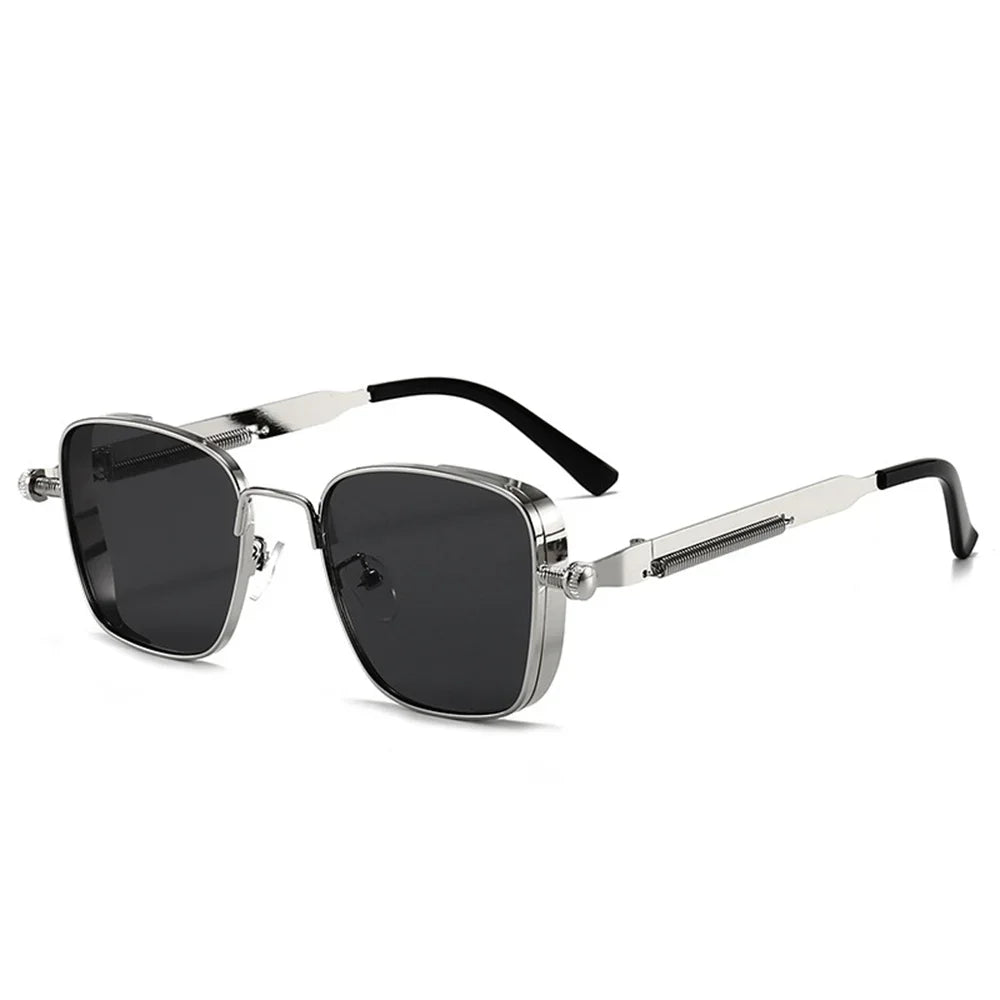 Men Driving Steampunk Square Sunglasses &ndash; UV400 Metal Frame Silver grey