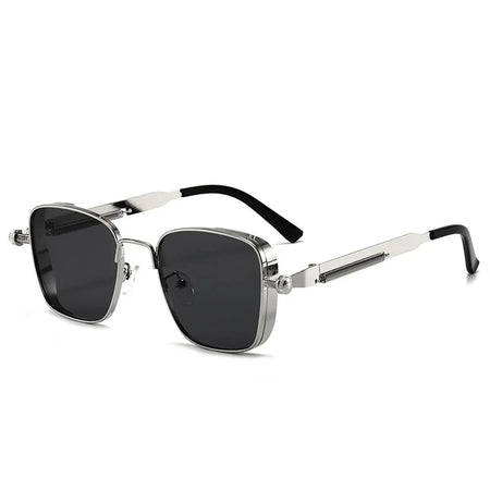 Men Driving Steampunk Square Sunglasses &ndash; UV400 Metal Frame Silver grey