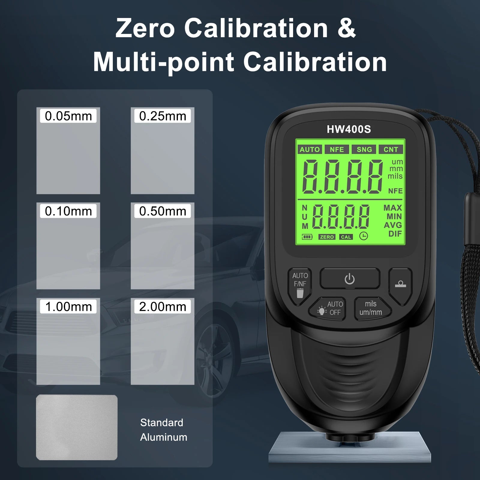 HW400S 0-2000UM Car Coating Thickness Gauge &ndash; Backlight