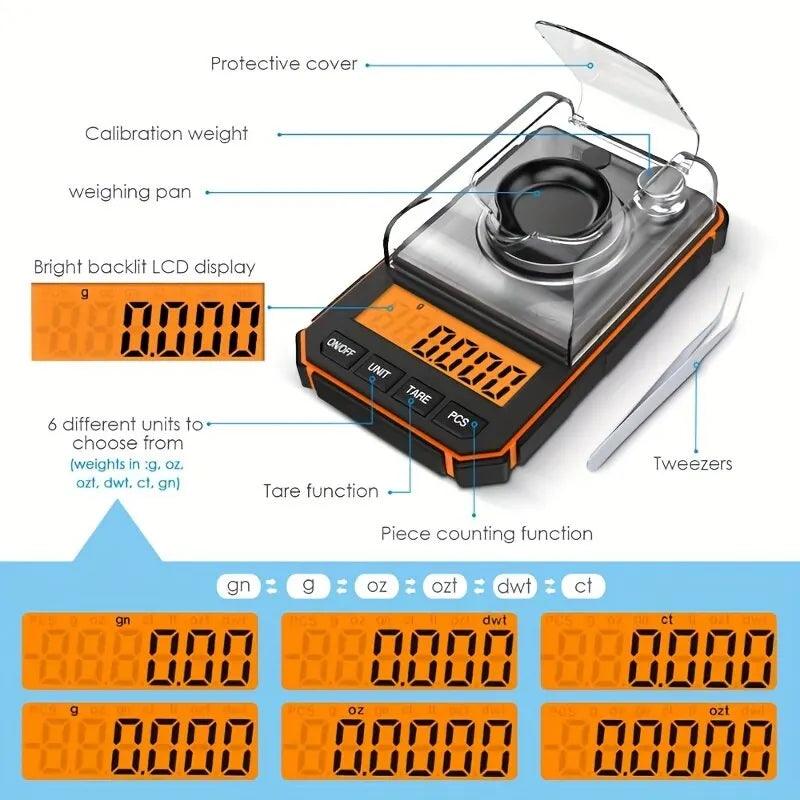 Profesionalna tehtnica za nakit 0,001 g, kapaciteta 50 g, digitalna žepna miligramska tehtnica