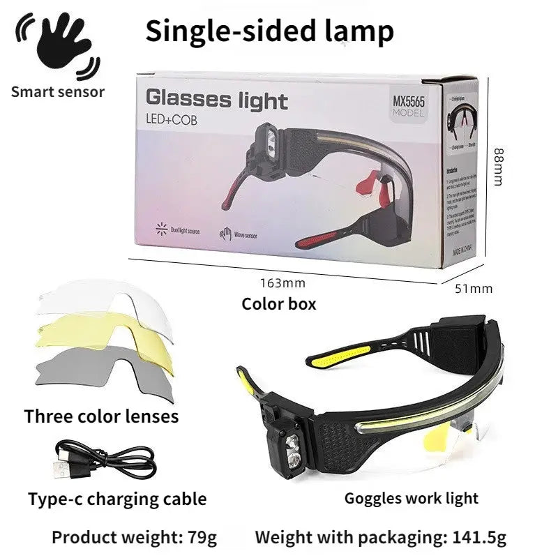Rechargeable COB LED Glasses Headlight TYPE C Waterproof Lightweight Adjustable Angle Work Lamp for Car Maintenance Repair by InterCyprus Trading Ltd