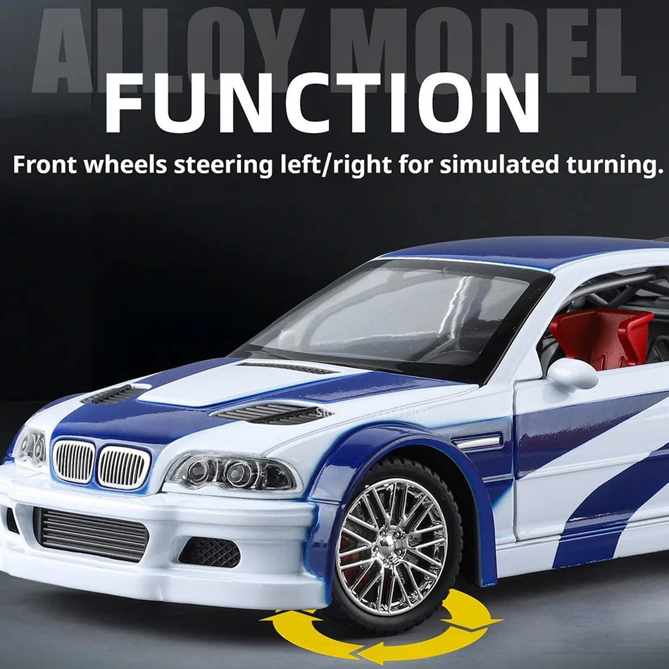 1:24 Schaal Diecast Auto Model Speelgoed M4 M3 GTR E46 Voorwielbesturing