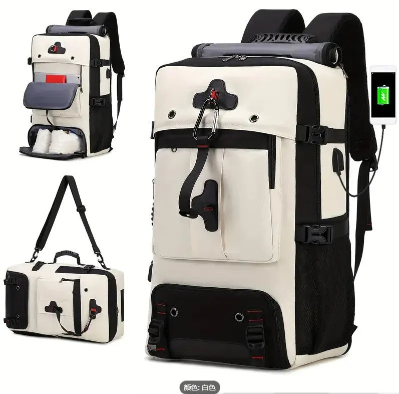 70L Men's Travel Backpack - Large Capacity, Casual &amp; Boarding-Ready off-white / CHINA