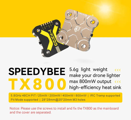 SpeedyBee TX800 VTX 5.8G 48CH PitMode 25mW/200mW/400mW/800mW Output Long Range Transmitter Tramp Support For RC FPV Racing Drone by InterCyprus Trading Ltd