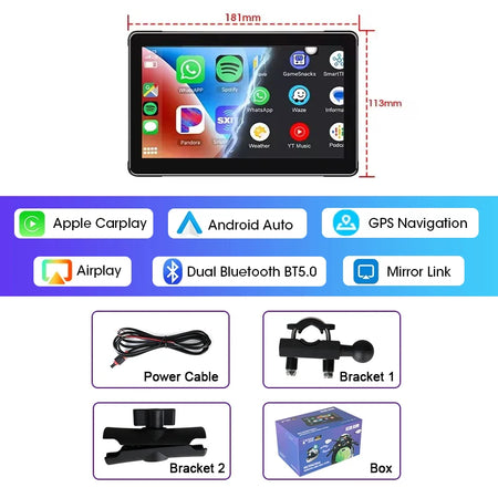 Jansite 5 Inch CarPlay Motorcycle DVR &ndash; Wireless Connectivity and Portable Design 7 inch Carplay / 128G