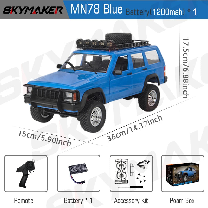 MN78 1:12 Scale Off-Road RC Car - 4WD, Proportional Control, Perfect Gift MN78Blue1B1200