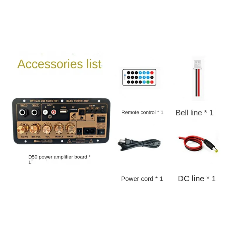 D50 Bluetooth Amplifier Board with USB, FM Radio, and Subwoofer Support