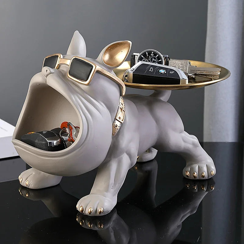 30cm Bulldog Figurine Dog Statue Storage Box - Resin Animal Ornament