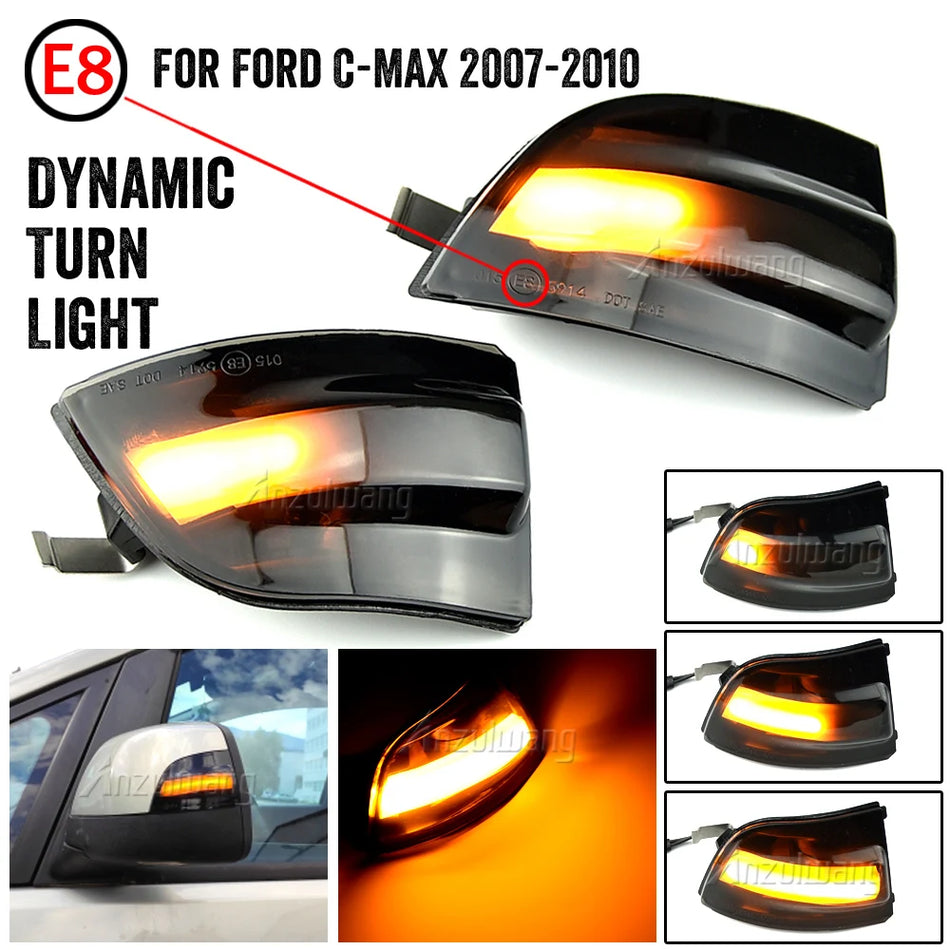 Luces de señal de giro LED con lente ahumada brillante para Ford Focus MK2 C-MAX