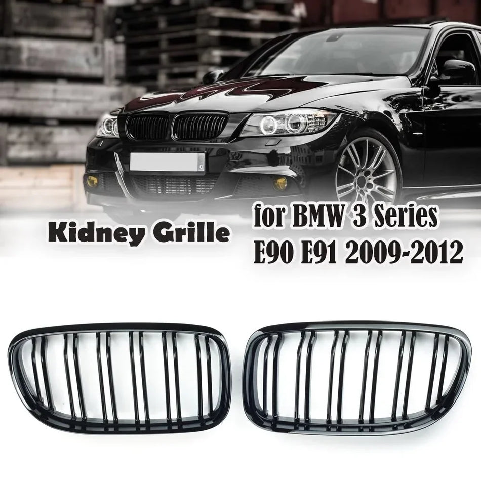 Grill do BMW E90 E91 przedni w stylu nerki, błyszczący ABS, grill wyścigowy, zestaw 2-częściowy 2009-2012