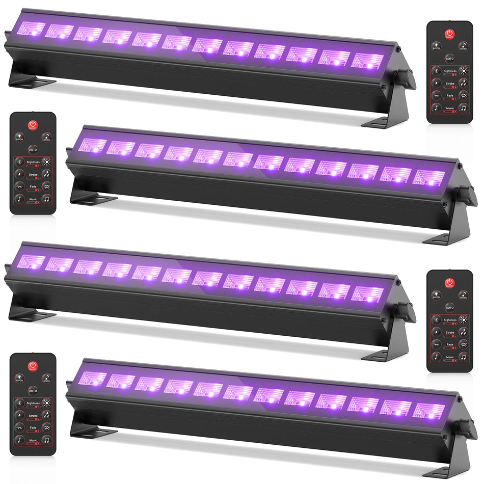 UV 12 LED Φωτιστικό Τοίχου Πλύσης, Σετ 4 Τεμαχίων DMX512 Εφέ Σκηνής με Τηλεχειριστήριο για DJ, Ντισκο, Πάρτι, Γάμο