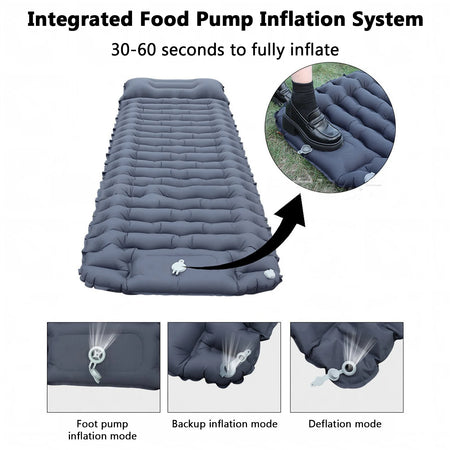 Camping Sleeping Pad with Pillow &ndash; Built-In Foot Pump