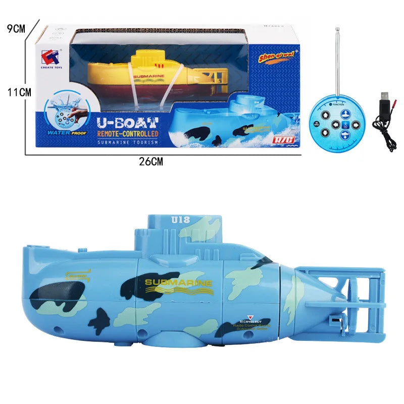 6-Function RC Mini Submarine for Kids - Electric Remote Control Boat blue