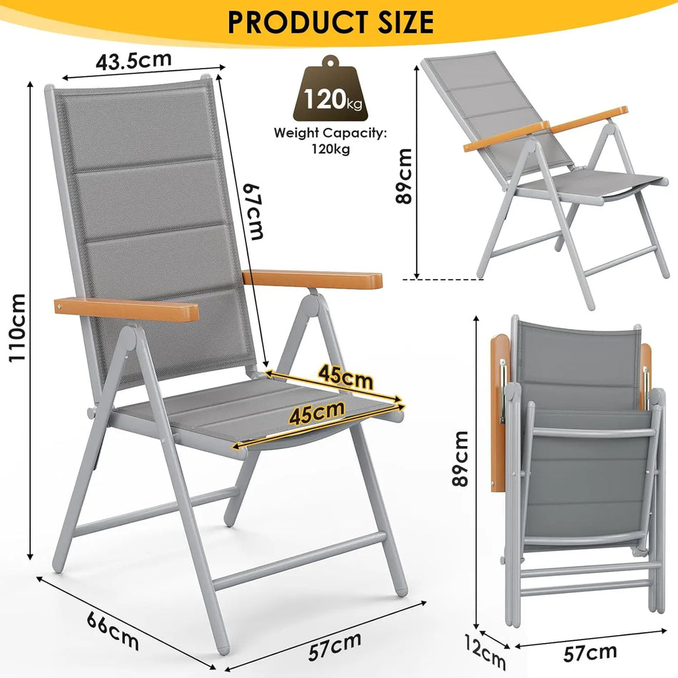 Два алюминиевых складных садовых стула с высокой спинкой, защищенных от погодных условий