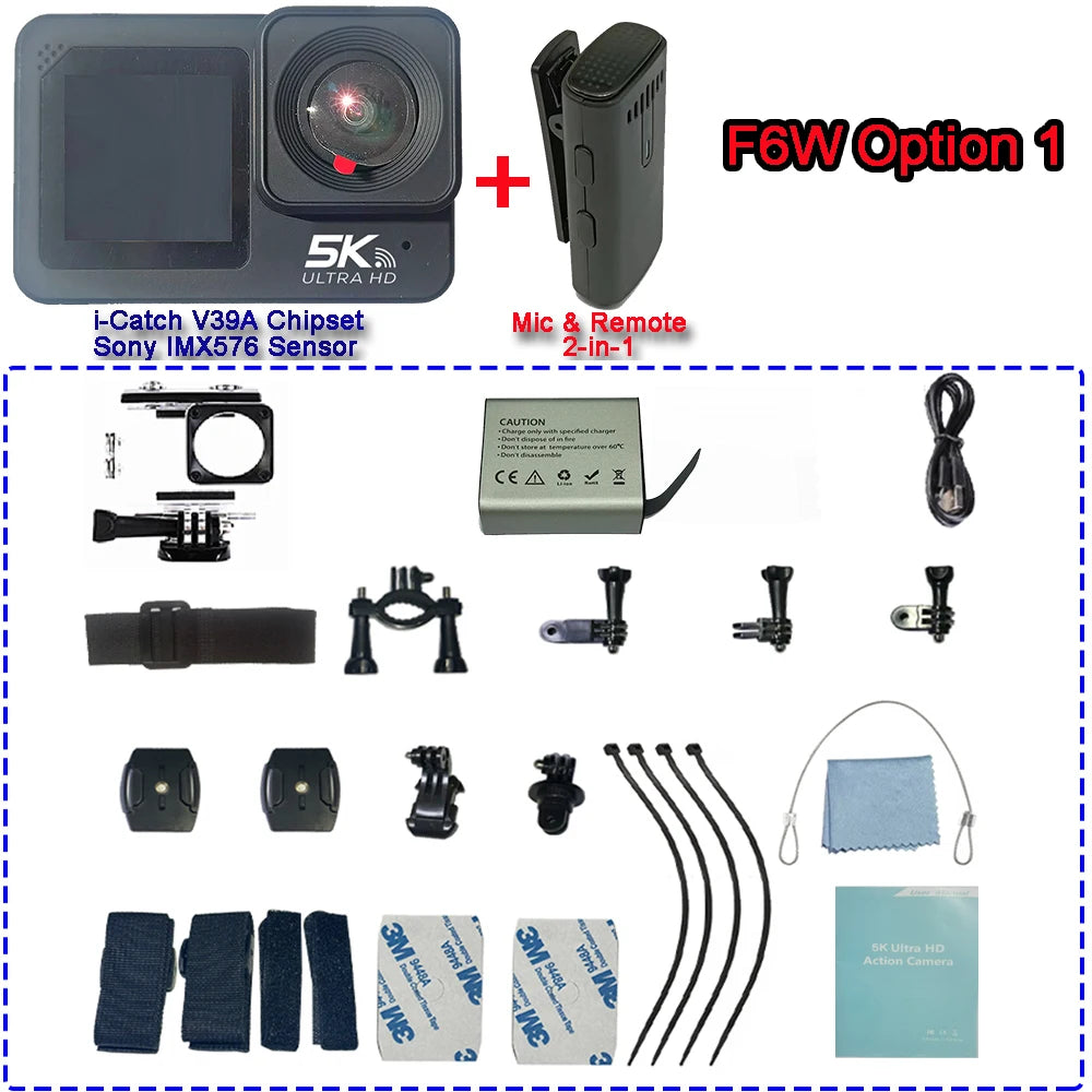 F6W Wireless Mic Action Camera &ndash; 5K Ultra High Definition with Dual Screen