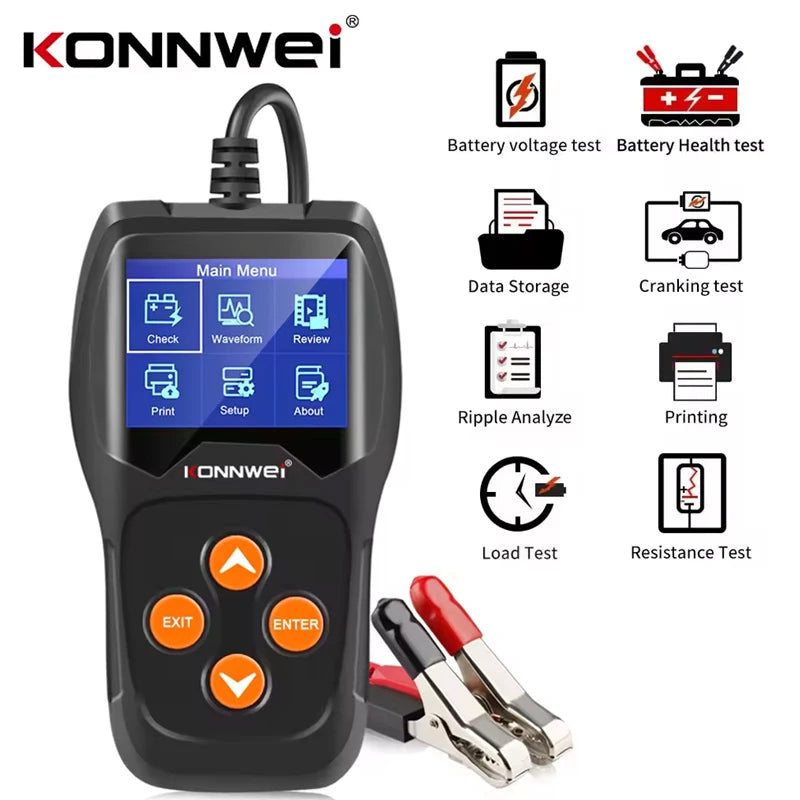 KONNWEI KW600 Tester akumulatorjev za avtomobile, 12V Analizator avtomobilskih akumulatorjev, 100-2000 CCA