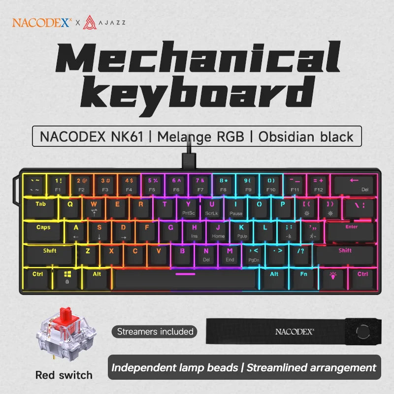 nk Ajazz NK61 Mechanical Wired Gaming Keyboard RGB Lighting Supports
