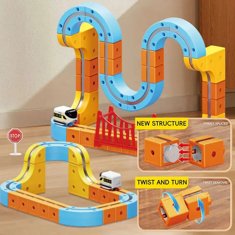 Magnetic Train Set With 3D Cube Track And Stem Building Blocks For Kids by InterCyprus Trading Ltd