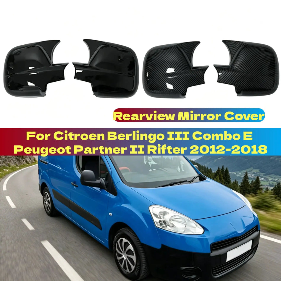 Pair Glossy Black Mirror Covers For Citroen Peugeot Berlingo 2012-2018 by InterCyprus Trading Ltd