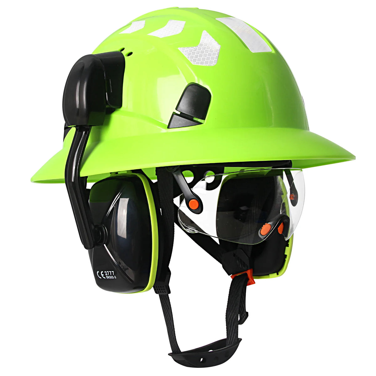 CE Full Brim Hard Hat With Goggles Earmuffs &ndash; All In One Green set