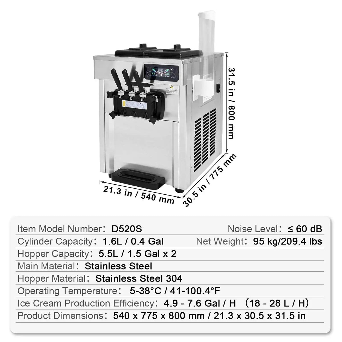 Ice Cream Machine 18 To 28 LPH Dual 5.5L Cylinders 2 x 5.5L / spain