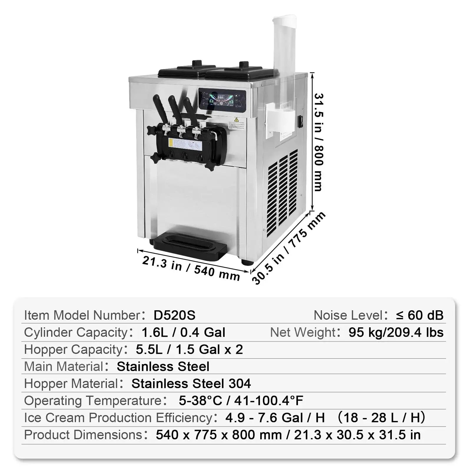 Ice Cream Machine 18 To 28 LPH Dual 5.5L Cylinders 2 x 5.5L / spain