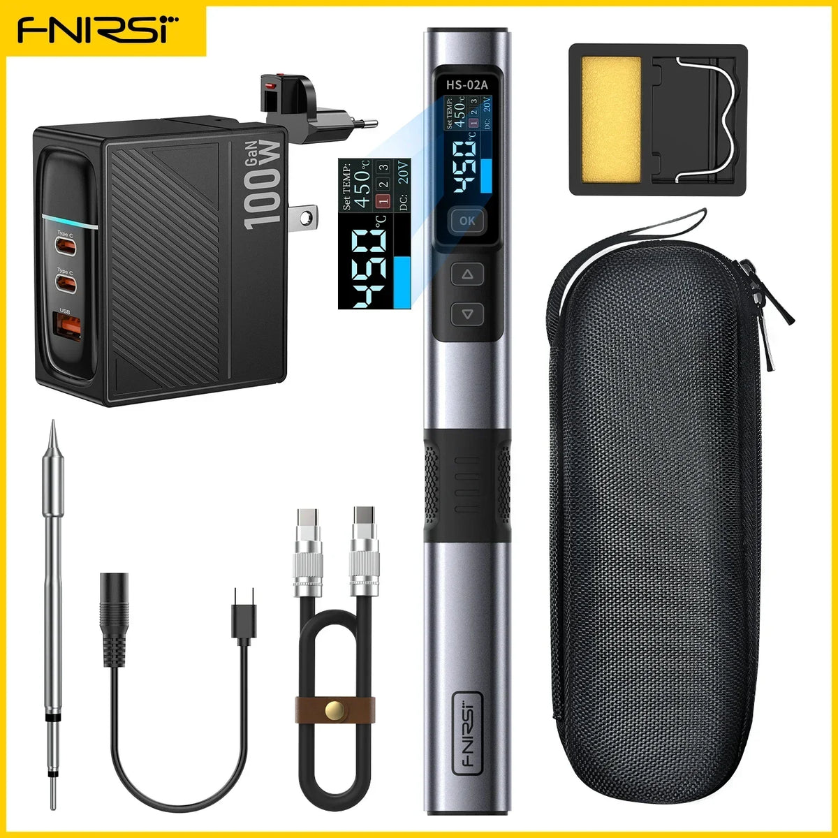 FNIRSI HS-02 Adjustable Temperature Soldering Iron &ndash; Precise 100 to 450&deg;C Control HS-02A-100W