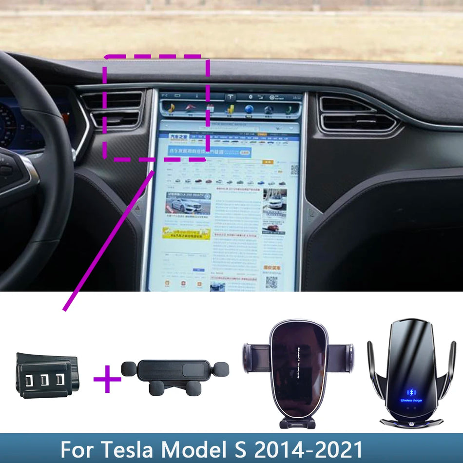 Tesla Model S 2014 2021 Trådlös Laddning Telefonhållare Bas