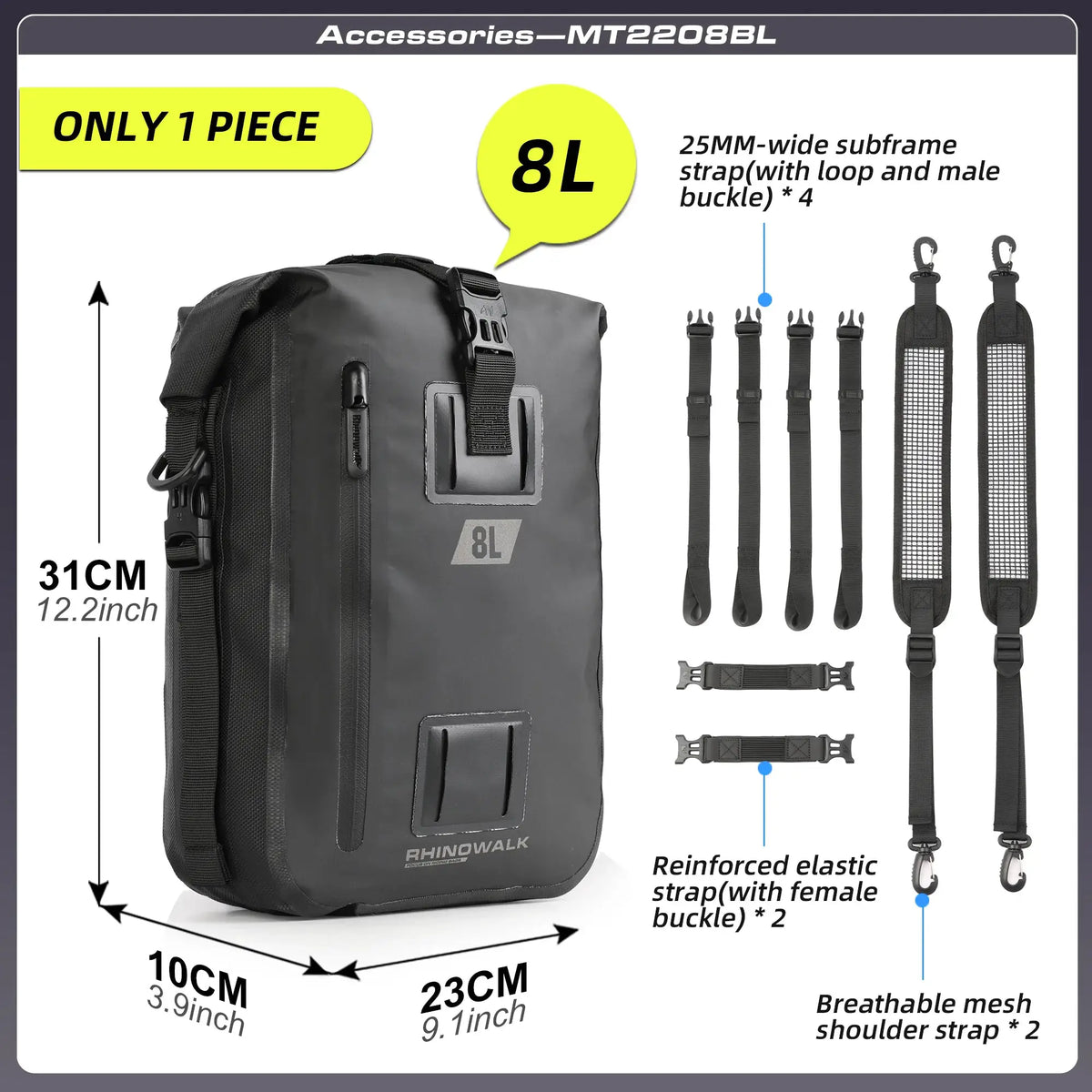 Rhinowalk Motorcycle Tail Bag Back Seat Bag 100% Waterproof Dry Cycling Backpack 8L/15L/30L For Long Distance Saddle Pack 1 PC by InterCyprus Trading Ltd