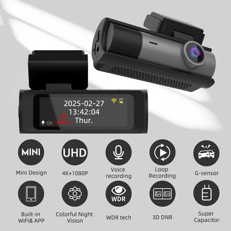 ACCEO 4K Dashcam - Built In GPS WiFi Night Vision Loop