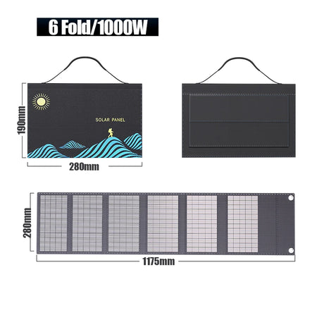 1000W Portable Folding Solar Charger Bag - USB &amp; DC Output for Outdoor Power 1000W 6fold