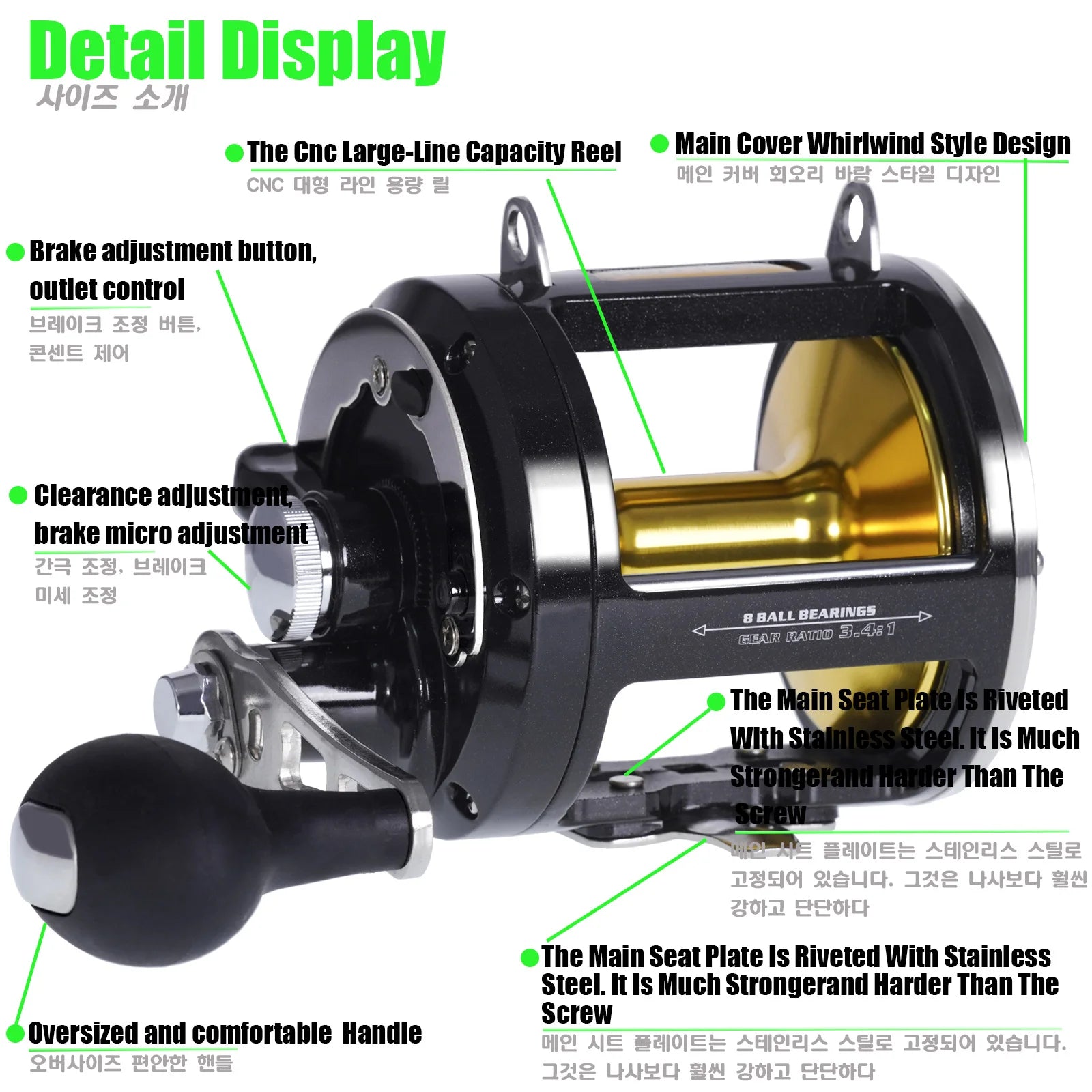 All Aluminum Alloy Trolling Drum Fishing Reels - 30KG Drag