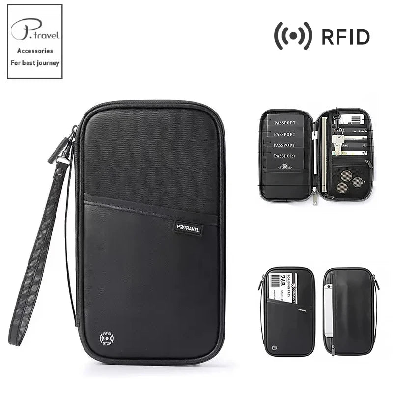 Family Travel Passport Holder with Card Slots, Document Storage, Crossbody Bag for Overseas Trips