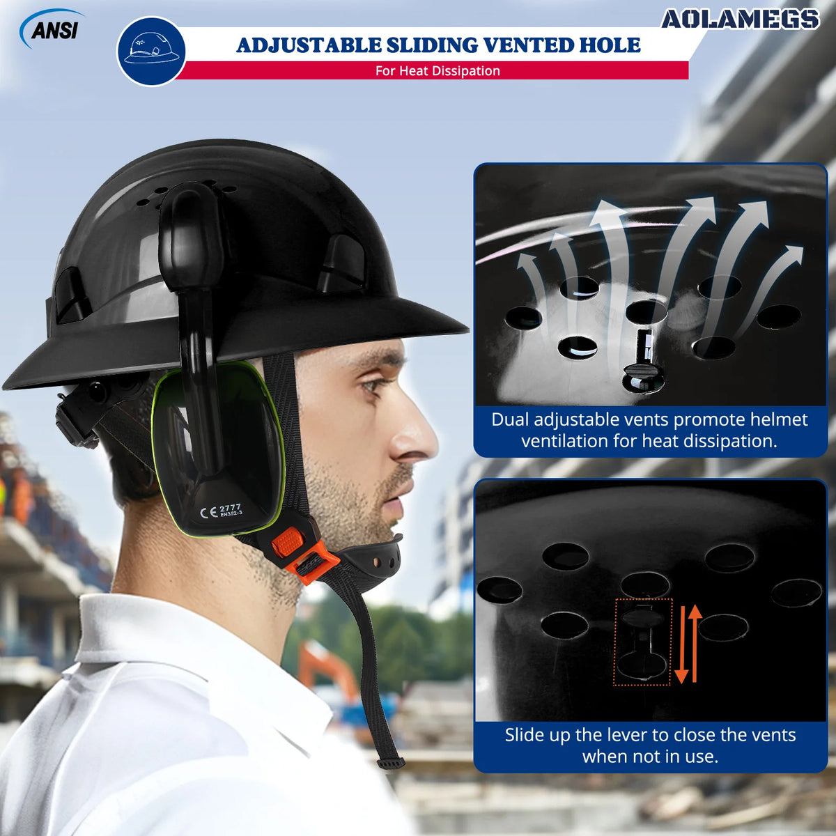 AQM0251 &ndash; CE Full Brim Safety Helmet With Earmuffs Plus