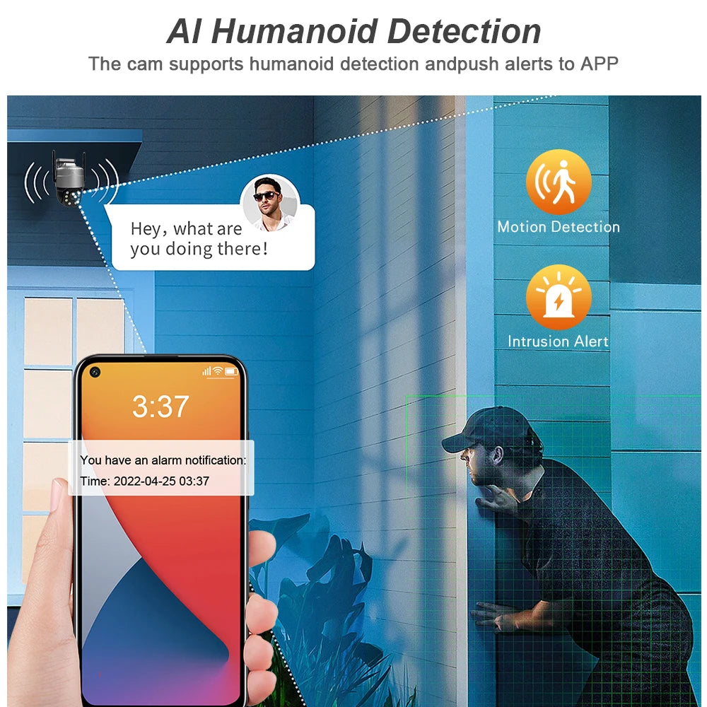 SANSCO 5MP 4G PTZ Camera AI Human Detection Tracking Outdoor 3MP Wireless Night Vision WIFI Surveillance IP Camera V380 PRO