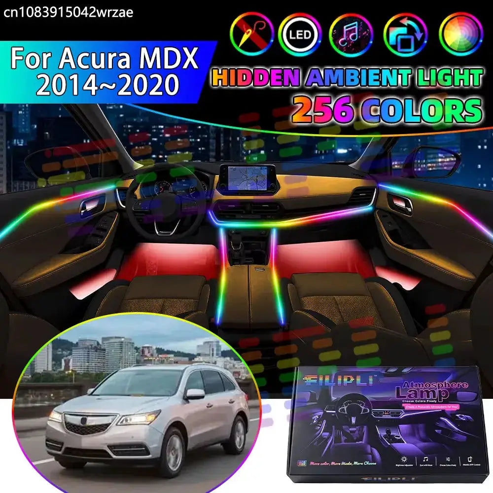 For Acura MDX 2014~2020 MK3 YD3 YD4 YD7 3th RGB Car Interior Ambient Lights Strips Breathing Lighting Kit App Control LED strips by InterCyprus Trading Ltd