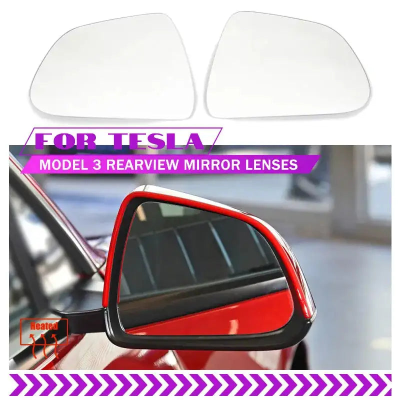 1 Pair Side Rearview Mirror Glass Lens for Tesla Model 3 2018 2019 2020 2021 Wide Angle View Anti Glare Model3