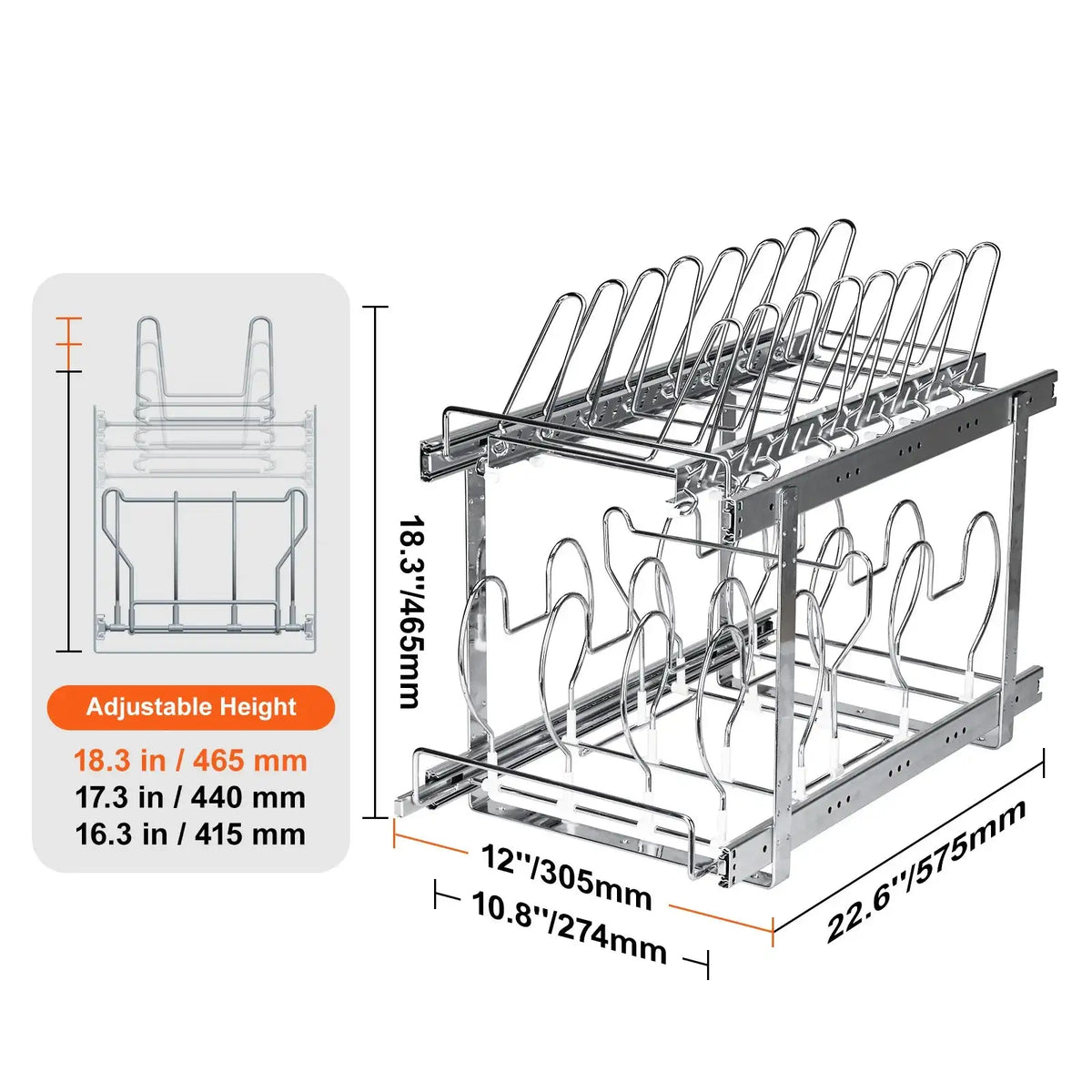 2 Tier Expandable Pull Out Pan And Pot Rack Under Cabinet 12in / spain