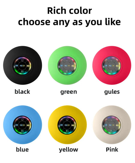 Waterproof Bluetooth Shower Speaker with LED Lights &amp; Suction Cup, Portable 3D Stereo Subwoofer