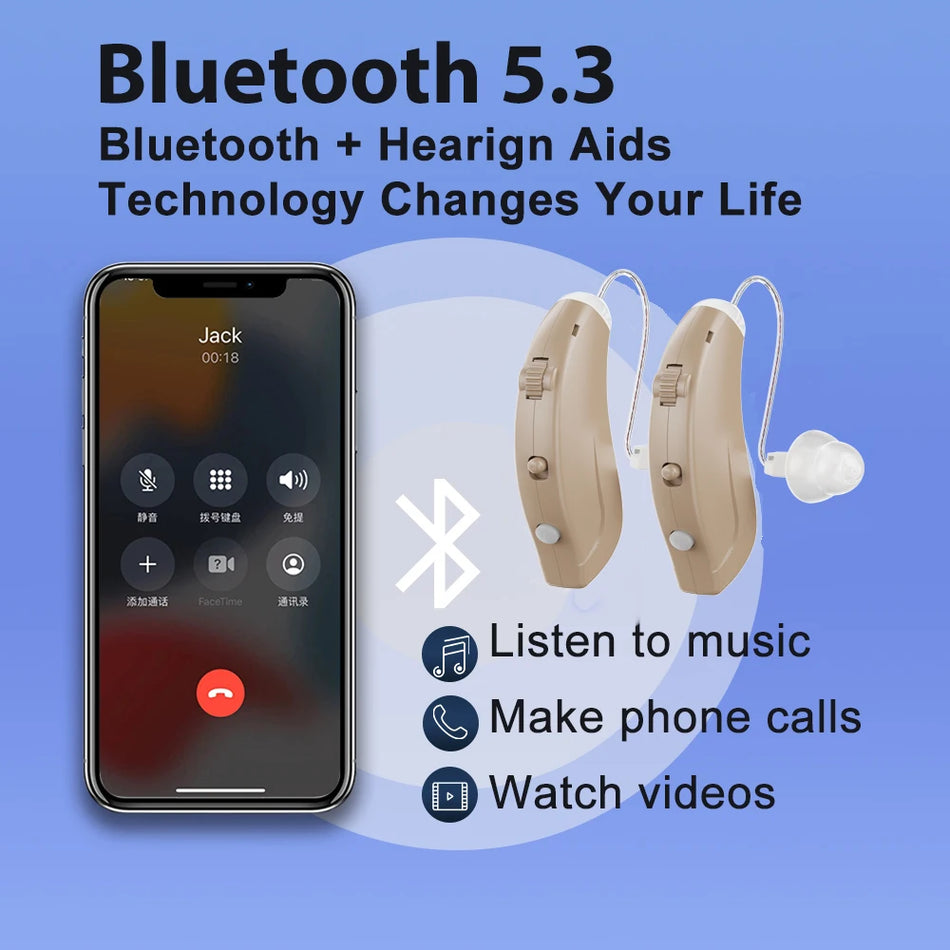 Amplificatoare pentru aparate auditive cu 16 canale Bluetooth, cu încărcare USB, control volum, ton reglabil pentru compensarea pierderii auzului