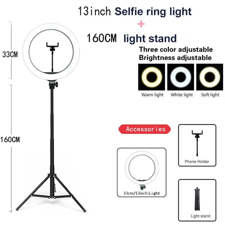 LEAFILLIGHT 33CM Dimmable LED Video Ring Light with Tripod Stand 33CM LED 160tripod 1