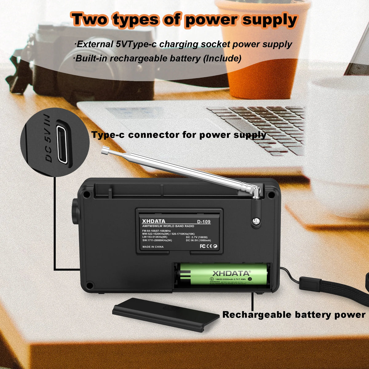 XHDATA D-109 Portable Bluetooth Radio with AM/FM/SW/LW